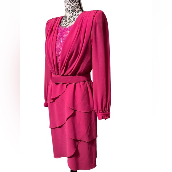 Vintage Pink Chiffon Formal Beaded Pink Dress Neckline Ursula of Switzerland L - Picture 14 of 14